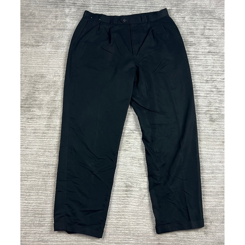 Manhattan Dress Pants Mens 36x30 Black Pleated Cuffed Rayon Blend Trousers